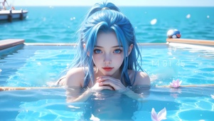 海边泳池女孩