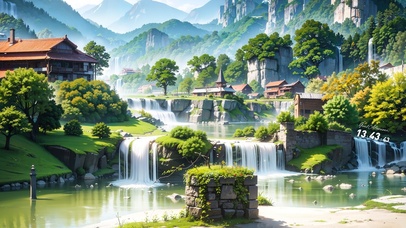 护眼绿色山水庭院