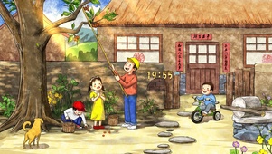治愈童年插画打枣子