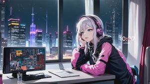 耳机炫酷女孩