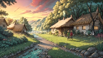 4K傍晚乡村溪边小屋