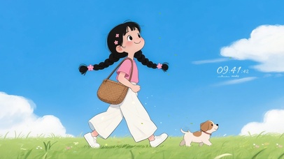 草地开心小女孩