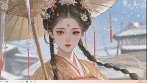 雪景中美女撑伞
