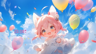 可爱气球猫儿少女