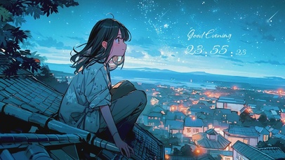 坐在屋顶上看流星雨的女孩