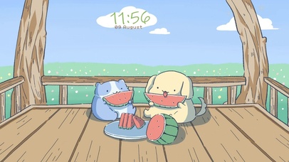 猫咪小狗吃西瓜