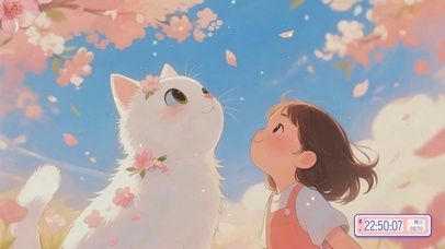 治愈系插画猫猫与小女孩