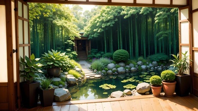 窗外的古风小院竹林