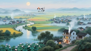 护眼 晨雾乡村