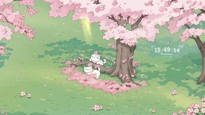 治愈樱花树下的小懒猫