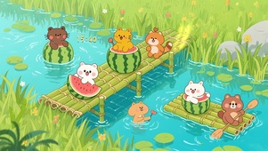 清凉夏日竹筏小熊