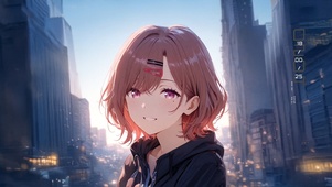 唯美城市粉发少女