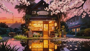 4K温馨夕阳下的木屋