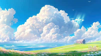 治愈唯美草原小屋蓝天白云