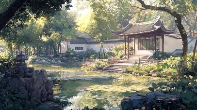 午后治愈池塘风景