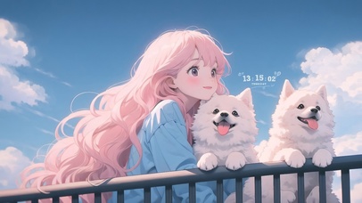 可爱女孩和狗狗