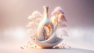 裸眼3D花草树木花瓶渲染2