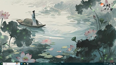 古人泛舟莲池画卷
