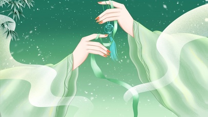 4k国潮素指青色竹枝