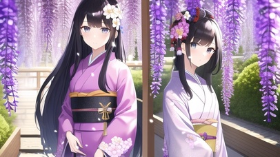 紫藤花下的少女