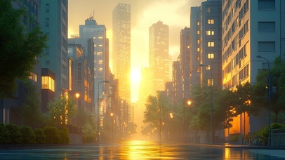 微光中的城市街景