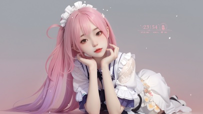 粉发蕾丝裙女仆