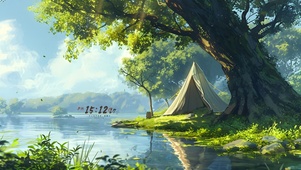 湖边露营