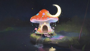 夜晚月亮蘑菇小屋