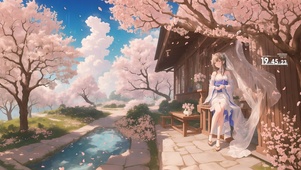 雨中樱花树下