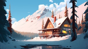 雪山下的小屋
