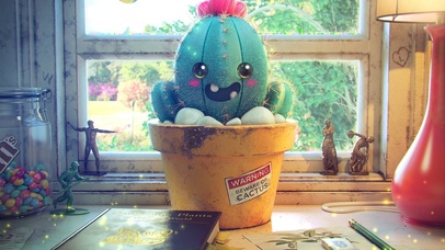 书桌上的仙人球