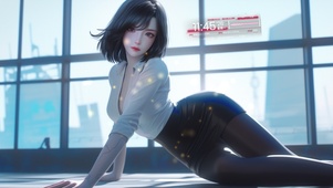 摔倒气质短发美女