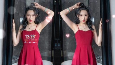 丸子头，红裙性感美女