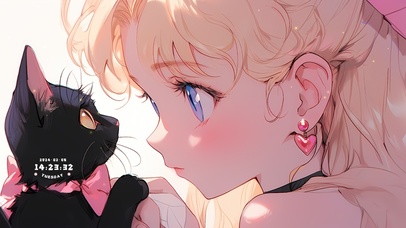 卡通少女与黑猫