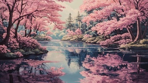 樱花湖畔唯美山水