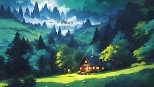 森林雨夜小屋