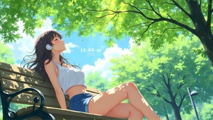 春天绿荫下女孩