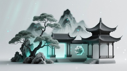 禅意风中式意境小山水