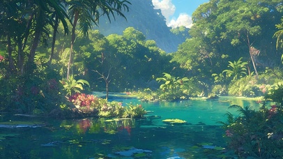 静谧绿色深山湖泊