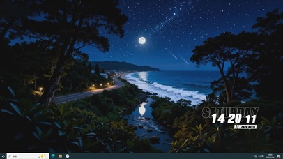 夜景房屋海景树木桌面主题