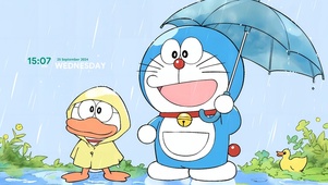 雨天哆啦a梦和小鸭子