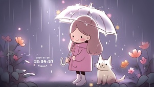 治愈雨中小女孩