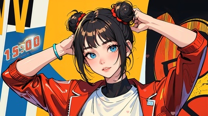 彩绘丸子头少女