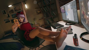 紫色波波头美女