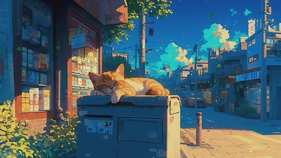 街边午睡的小橘猫