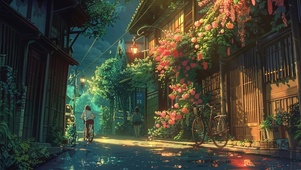 鲜花小镇骑行少女