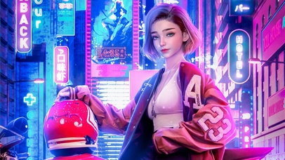 4K赛博朋克机车少女