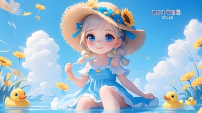 水中嬉戏的小女孩