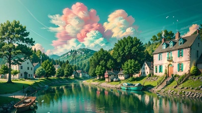 4k唯美祥云村庄