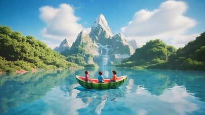 雪山下的西瓜小船